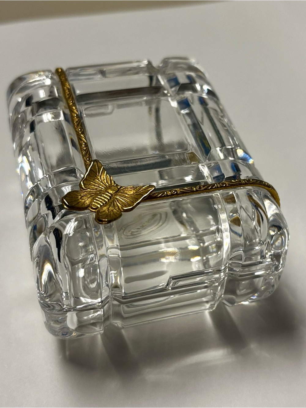 Crystal Trinket Box Made in Italy with Butterly Accent Courtenay Vintage.